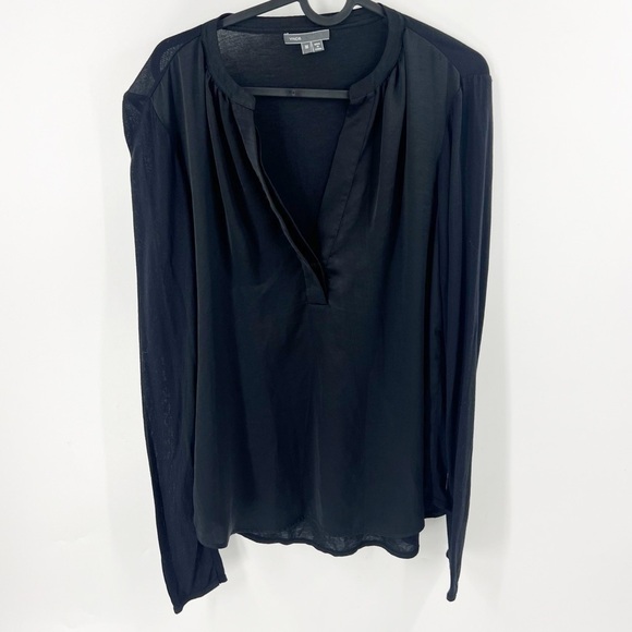 ✅ VINCE BLACK LONG SLEEVE V-NECK MODAL CASHMERE BLEND SIZE MEDIUM - Picture 1 of 5